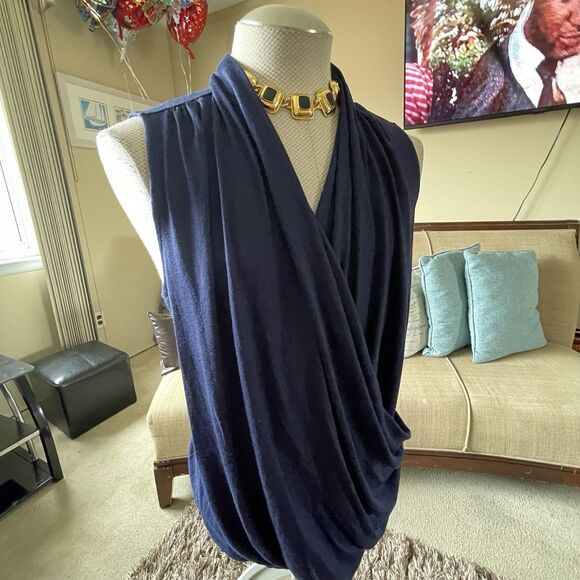 41 Hawthorn Women's Navy Sleeveless Drape Front Blouse 3X Mature Office Career - Picture 9 of 16